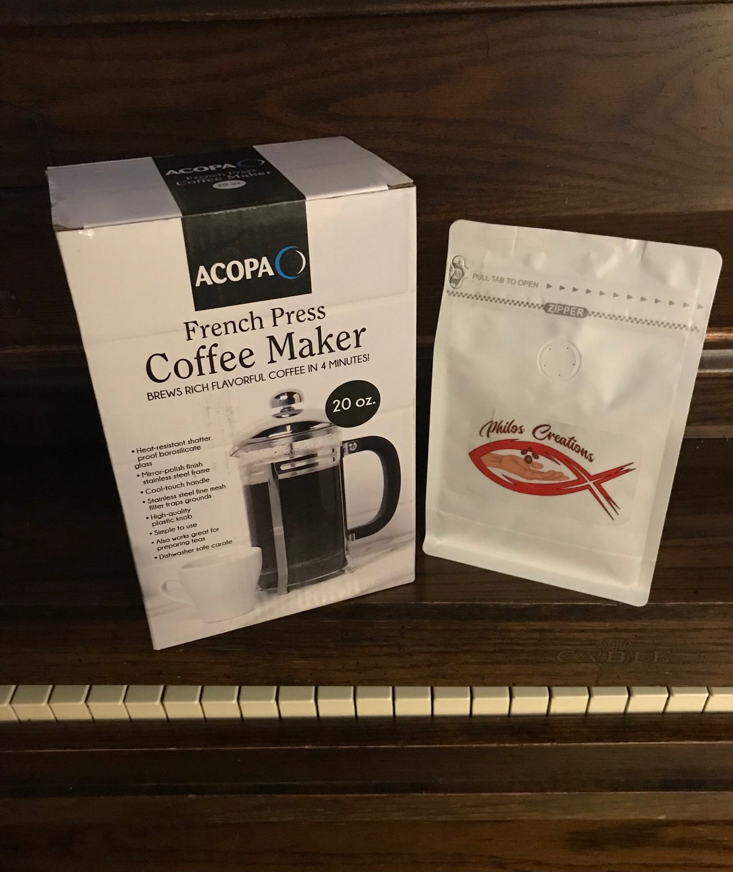 French Press and Coffee Combo